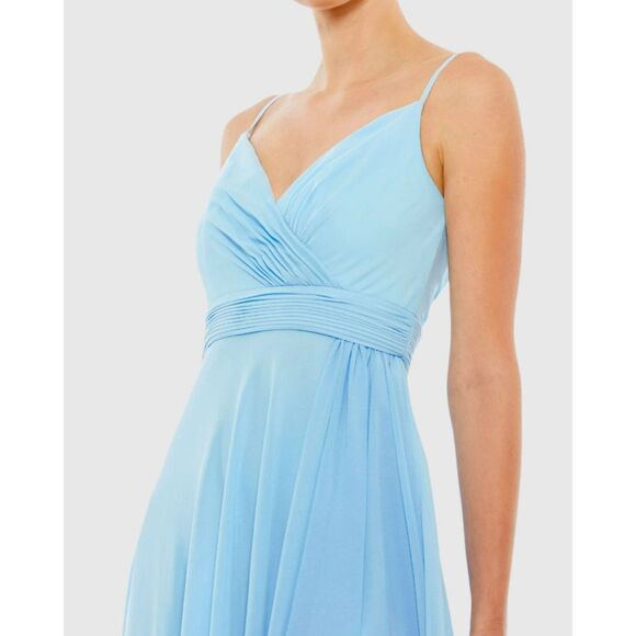 Mac Duggal Blue Asymmetrical Hem Chiffon V-Neck Size 12 Maxi Dress 70191 New - Picture 5 of 8